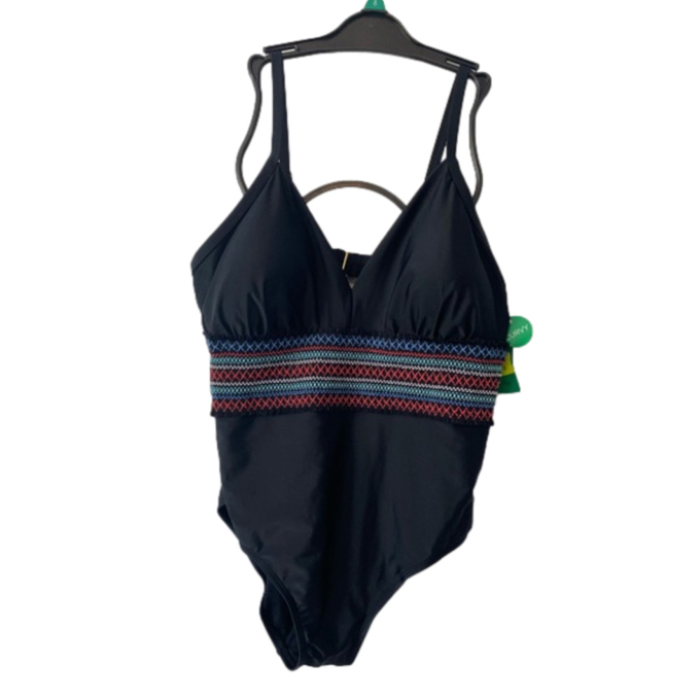 NWT Women's 2X Plus Curvy Rainbow Smocked One Piece Swimsuit Beach Resort